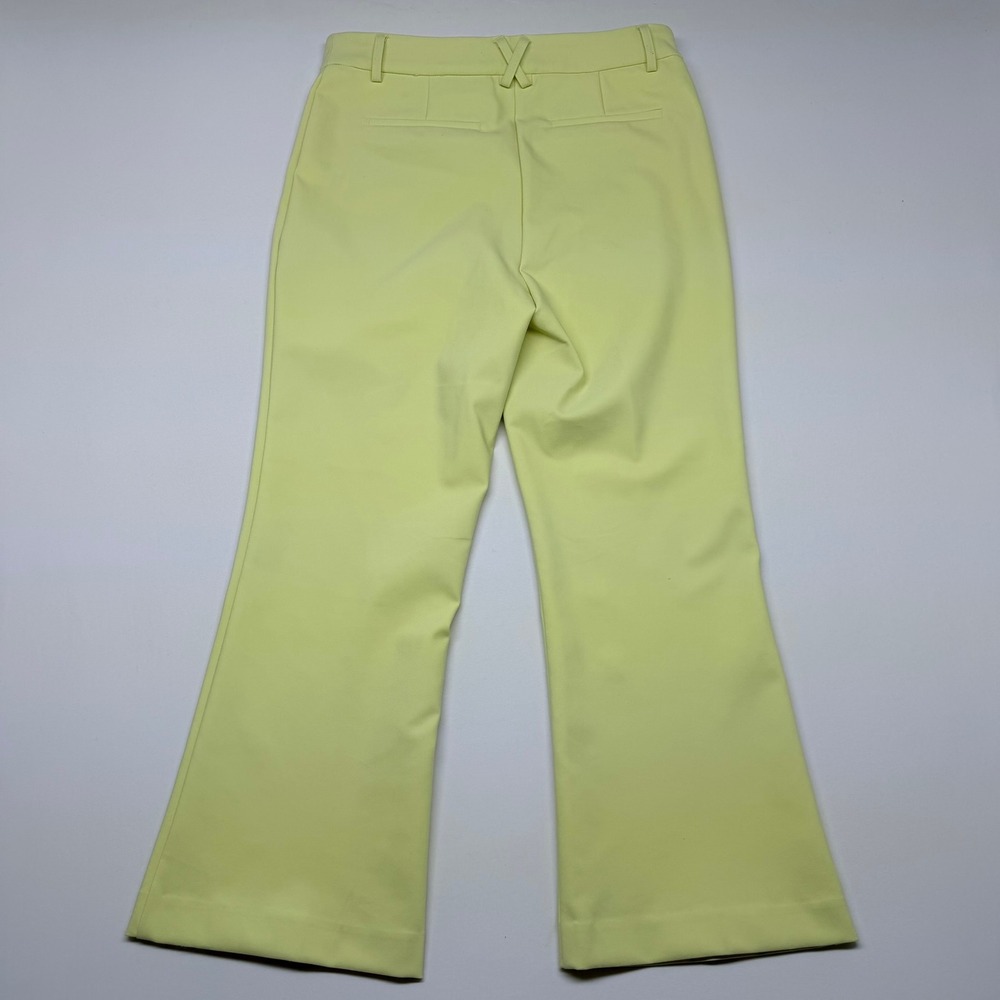 Rachel Zoe Lime Yellow Flare Leg Stretch Trousers Pants Women Size 8 Slit Pocket